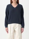 Brunello Cucinelli Long-sleeved V-neck Sweater In Blau