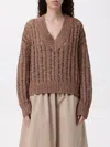 Brunello Cucinelli Dazzling Silk And Linen Openwork Rib Sweater In Brown