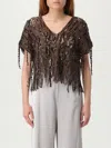 Brunello Cucinelli Women Brown Knit Dazzling Abstract Embroidery Top