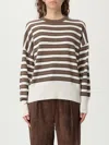Brunello Cucinelli Crewneck Striped Knitwear Ribbed Cuffs In Brown