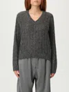 Brunello Cucinelli Textured Ribbed V-neck Sweater With Sparkling Details In Gray