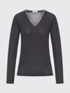 Brunello Cucinelli Wool Sweater With Contrasting Trim In Gray