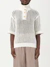 Brunello Cucinelli White High Neck Sweater With Perforated Design In Yellow Cream