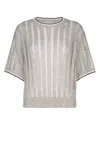 Brunello Cucinelli Open Knit Sweater With Sequined Stripes In Gray