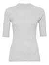Brunello Cucinelli Cashmere Sparkling Short-sleeve Sweater In Gray