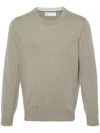 Brunello Cucinelli Cashmere Crew Neck Sweater With Contrasting Edge In Green