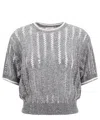 Brunello Cucinelli Micro Sequined Linen French Riveria Sweater In Grey