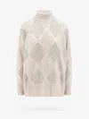 Brunello Cucinelli Grey High Neck Sweater With Dazzling Argyle Motif In Grey