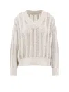 Brunello Cucinelli Lace-knit Sweater In Grey