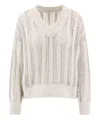 Brunello Cucinelli Lace-knit Sweater In Grey