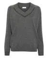 Brunello Cucinelli Long Sleeve V-neck Sweater In Grey