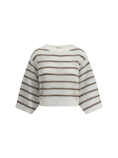 Brunello Cucinelli Women Sweater In Perforated Knit In Multicolor