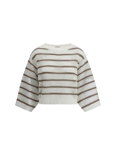 Brunello Cucinelli Women Sweater In Perforated Knit In Multicolor