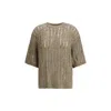 Brunello Cucinelli Openwork Knit Pattern Sweater With Sequins In Beige