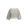 Brunello Cucinelli Beige Striped Linen And Cotton Sweater In White