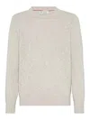 Brunello Cucinelli Men's Mouline Cashmere Crewneck Sweater In Light Grey
