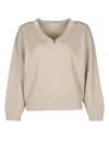Brunello Cucinelli Cotton Sweater Dropped Shoulders Long Sleeves In Neutral