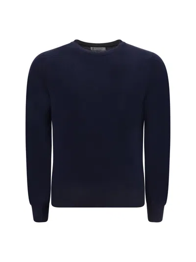 Brunello Cucinelli English Rib Knit Sweater In Navy Blue