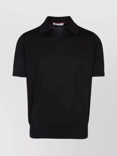Brunello Cucinelli Sweater Polo Ribbed Cuffs In Black