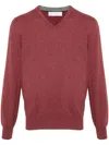 Brunello Cucinelli V-neck Cashmere Jumper In Dark Red