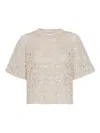 Brunello Cucinelli Dazzling Croc Embroidery T-shirt In Sand