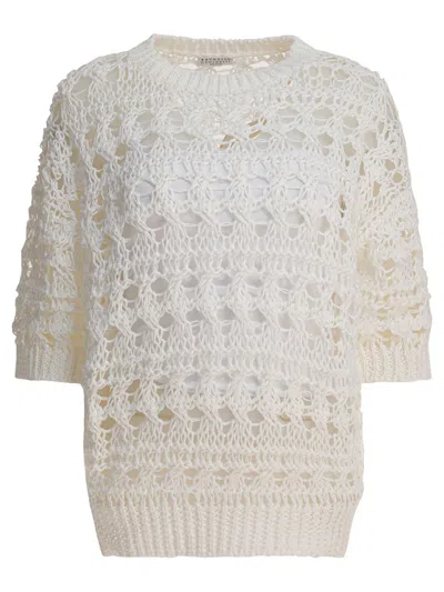 Brunello Cucinelli Sweater "textured Net" In Neutral