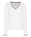 Brunello Cucinelli Perforated Linen Sweater With Sequins In White