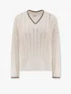 Brunello Cucinelli Perforated Linen Sweater With Sequins In White