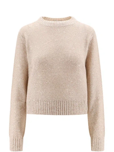 Brunello Cucinelli Sweater With All-over Sequins In Neutrals