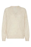 Brunello Cucinelli Mohair-blend Argyle Embroidery Sweater In Shell
