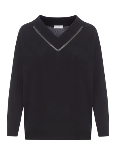 Brunello Cucinelli Monili-chain Cashmere Jumper In Black