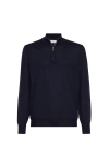 Brunello Cucinelli Sweater With Half Zipper In Navy Blue