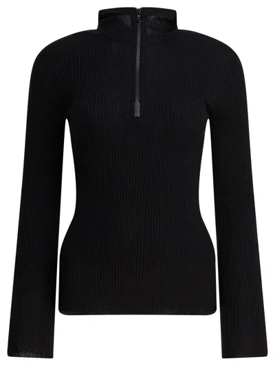 Brunello Cucinelli Sweater With Hood And Half Zipper In Black