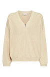 Brunello Cucinelli Cotton V-necked Sweater In Butter