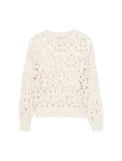 Brunello Cucinelli Women's Jute And Cotton Cropped Mesh Sweater In Nude & Neutrals