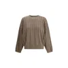 Brunello Cucinelli Sequin Striped Crew Neck Cashmere Sweater In Brown