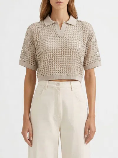 Brunello Cucinelli Beige Embellished Shirt Collar Polo In Neutral