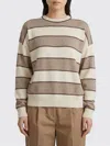 Brunello Cucinelli Embroidered Wool Blend Oversized Striped Sweater In Neutral