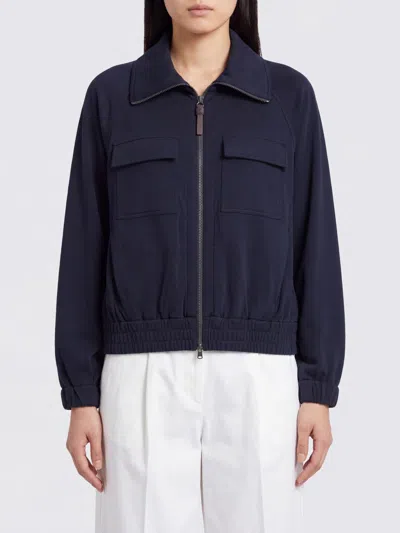Brunello Cucinelli Cotton-silk Interlock Sweatshirt In Blue