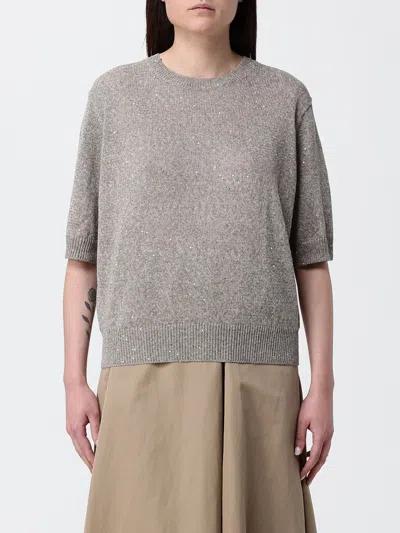 Brunello Cucinelli Cotton Knit With Sequins In Brown