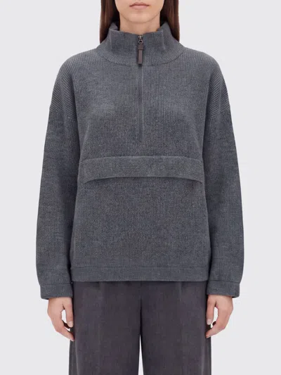 Brunello Cucinelli Grey Knitted Turtle Neck Sweater In Gray