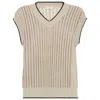Brunello Cucinelli Open Knit Vest Ribbed Trim In Neutral