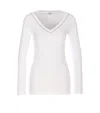 Brunello Cucinelli White V-neck Pullover With Beads Detailing In Stretch Cotton Woman Brunello Cucin
