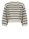Brunello Cucinelli Beige Striped Linen And Cotton Sweater
