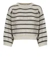 Brunello Cucinelli Beige Striped Linen And Cotton Sweater