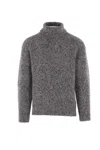 Brunello Cucinelli Textured Knit Turtleneck Sweater With Ribbed Finish In Gray