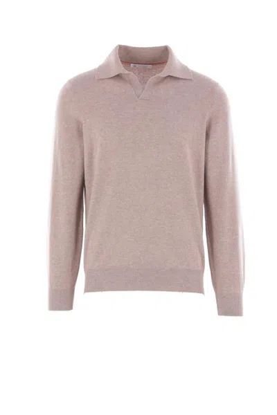 Brunello Cucinelli Polo-neck Knitted Jumper In Neutral