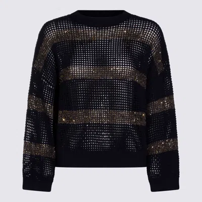 Brunello Cucinelli Sequin-embellished Open-knit Sweater In Blue