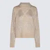 Brunello Cucinelli Sequined High-neck Jumper In Beige