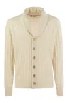 Brunello Cucinelli Luxury Cashmere Cardigan With Scarf Collar In Beige